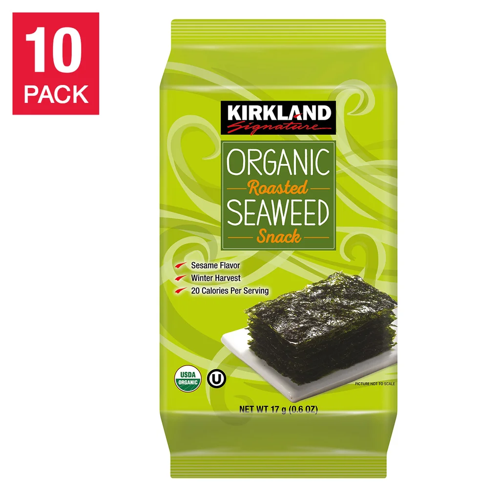 Algas asadas orgánicas exclusivas de Kirkland, 0,6 oz, 10 unidades | importado de USA