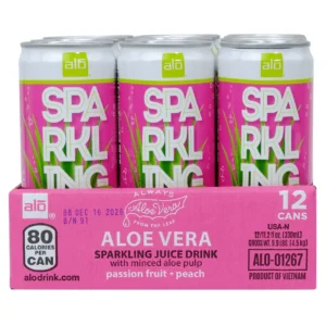 Bebida de jugo espumoso Alo Aloe Vera, maracuyá + melocotón, 11,2 onzas líquidas, 12 unidades