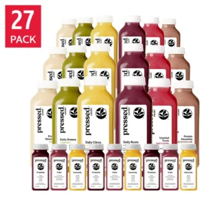 Jugos prensados Jugo de 3 días + Limpieza de proteínas – 27 botellas, 18 jugos y 9 tragos