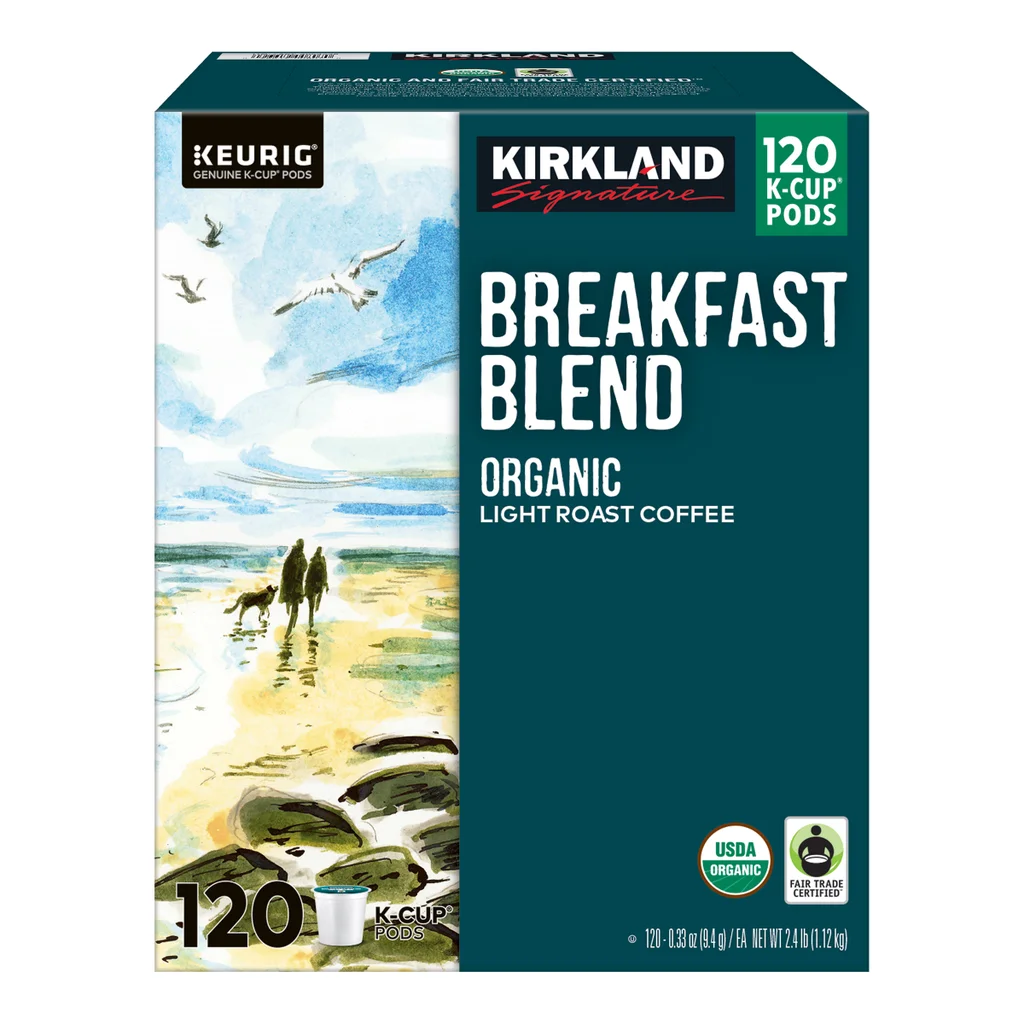 Kirkland Signature Coffee Organic Breakfast Blend K-Cup Pod, 120 unidades | importado de USA