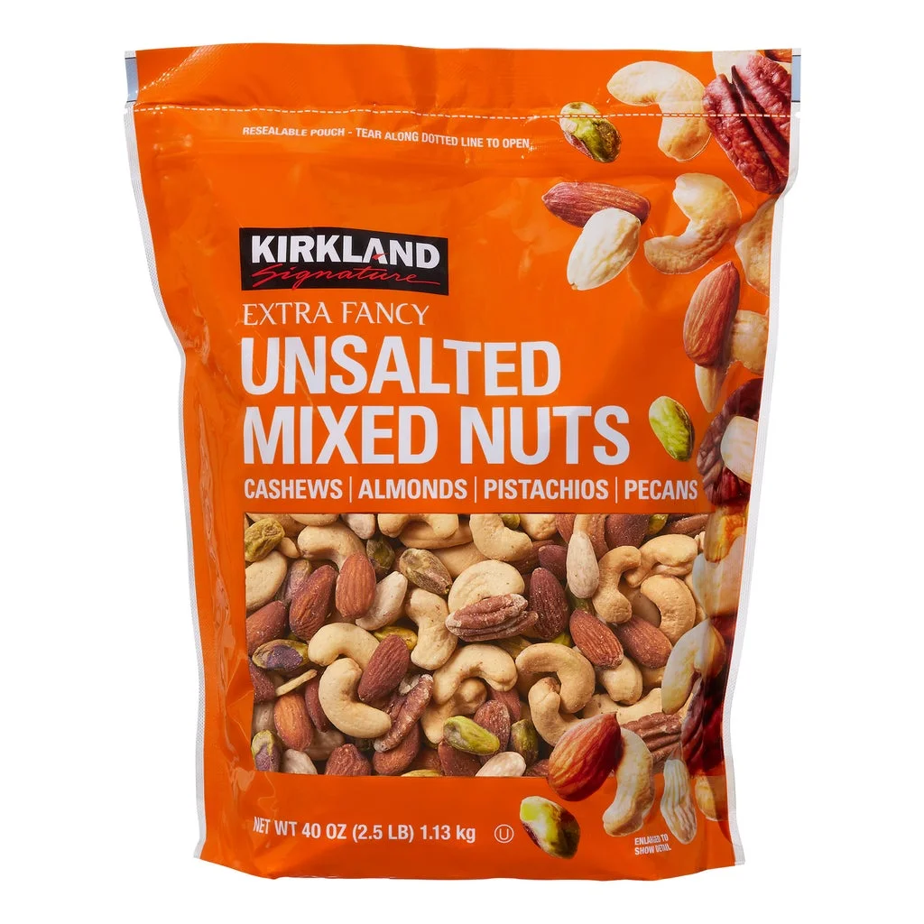 Nueces mixtas extra elegantes Kirkland Signature, sin sal, 2.5 lbs | Importado de USA