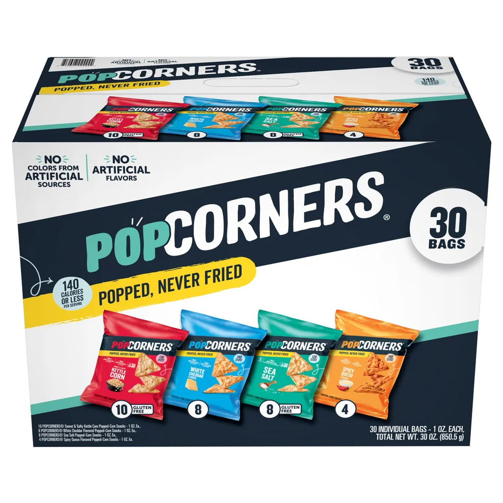 Paquete variado de bocadillos de maíz reventado PopCorners, 1 oz, 30 unidades | importado de USA