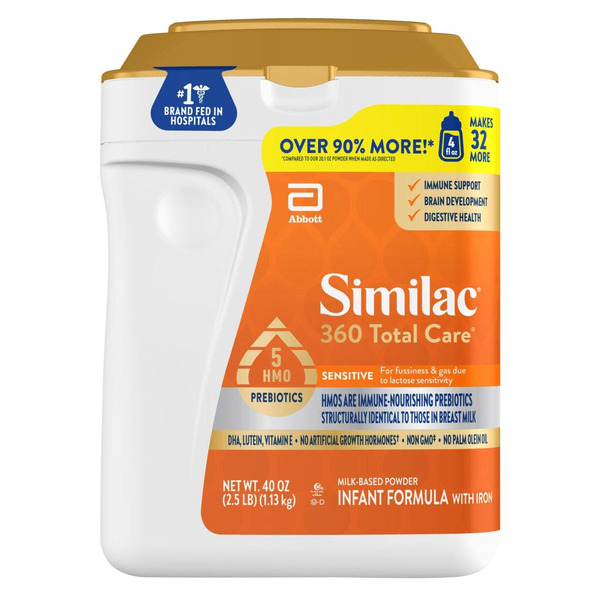 Similac 360 Total Care Sensitive with 5 HMO's, Non-GMO Infant Formula Powder, 40 oz