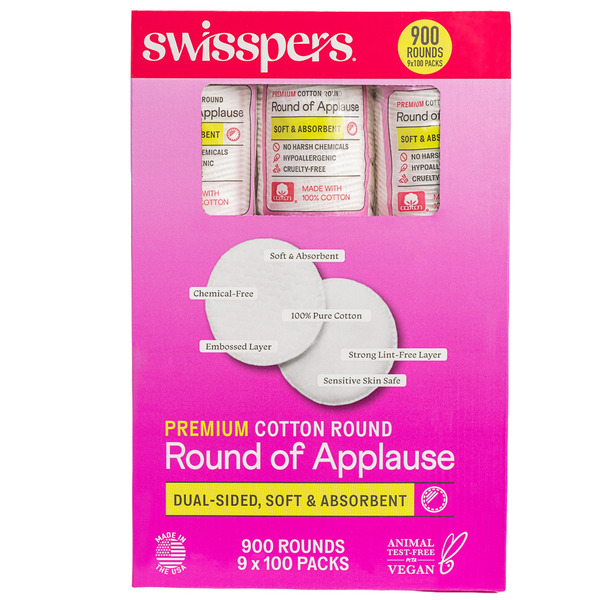 Swisspers Premium Hypoallergenic Cotton Rounds, 900-count
