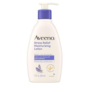Aveeno – Loción corporal hidratante para aliviar el estrés con aroma a lavanda, avena natural para calmar y relajar, loción diaria sin grasa para el estrés, 12 fl. oz