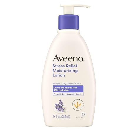 Aveeno - Loción corporal hidratante para aliviar el estrés con aroma a lavanda, avena natural para calmar y relajar, loción diaria sin grasa para el estrés, 12 fl. oz