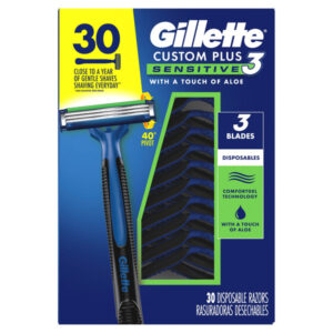 Gillette Custom Plus3 Disposable Razors Sensitive, 30-count
